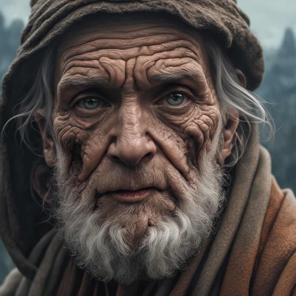 Ancient Wisdom, Weathered Skin in Hyper-Realistic Detail