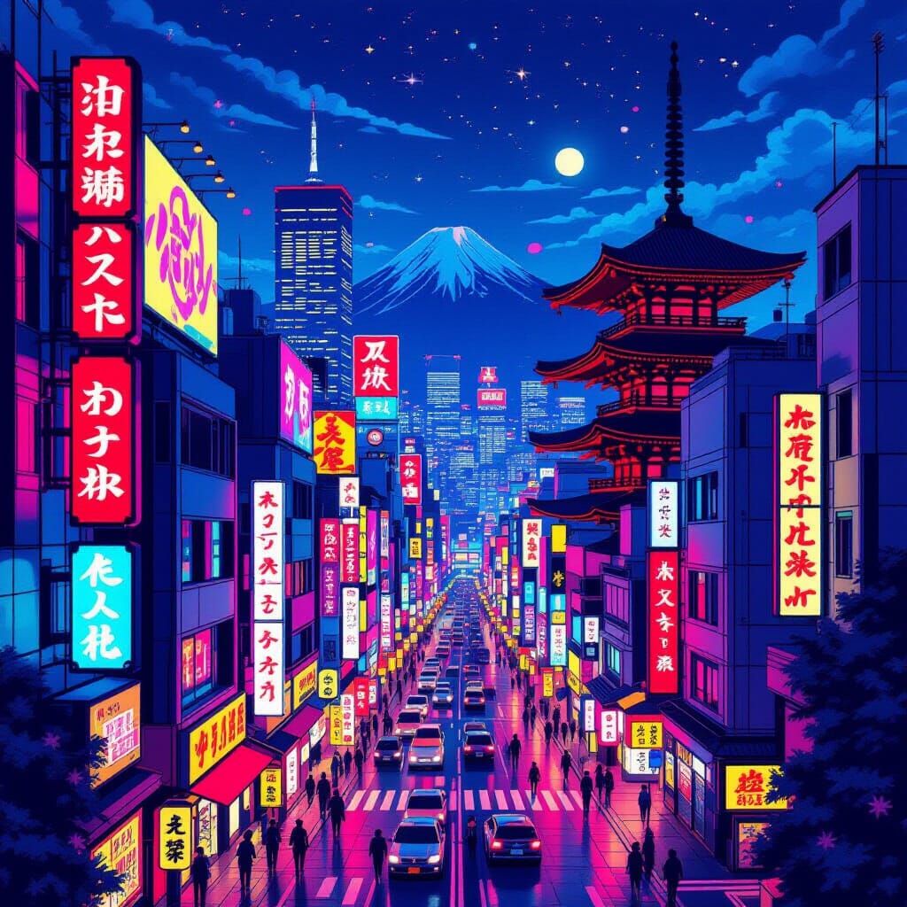 Osaka Cityscape: Futuristic Meets Traditional Japanese Aesth...