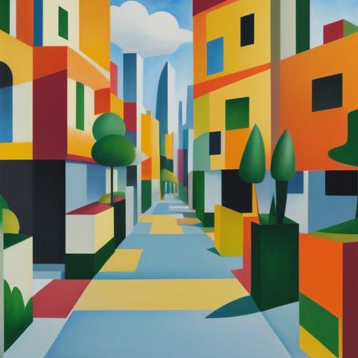 Vibrant Geometric Metropolis in Oil