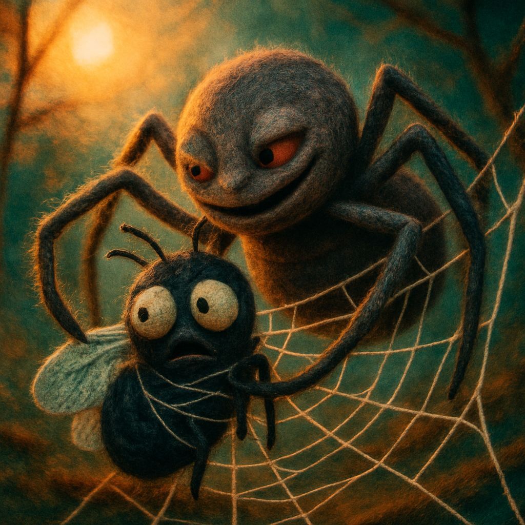 Sinister Felt Spider Traps Fly in Morning Sun