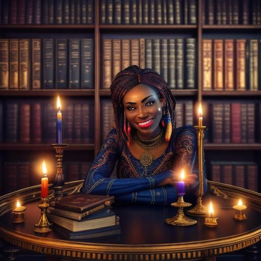 Black Girl Surrounded by Books and Candles