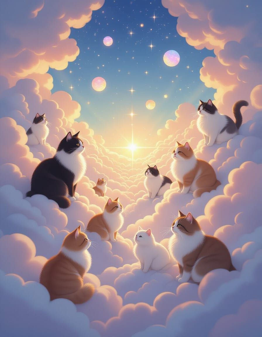Ethereal Cat Heaven Digital Painting