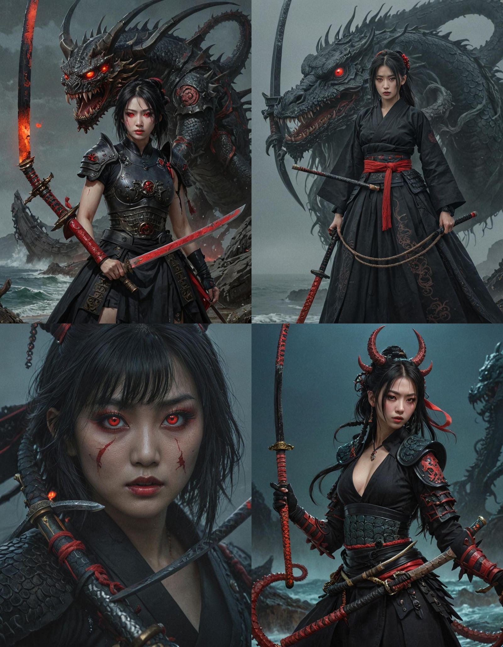 Goth Samurai Warrior Victorious Over Kraken