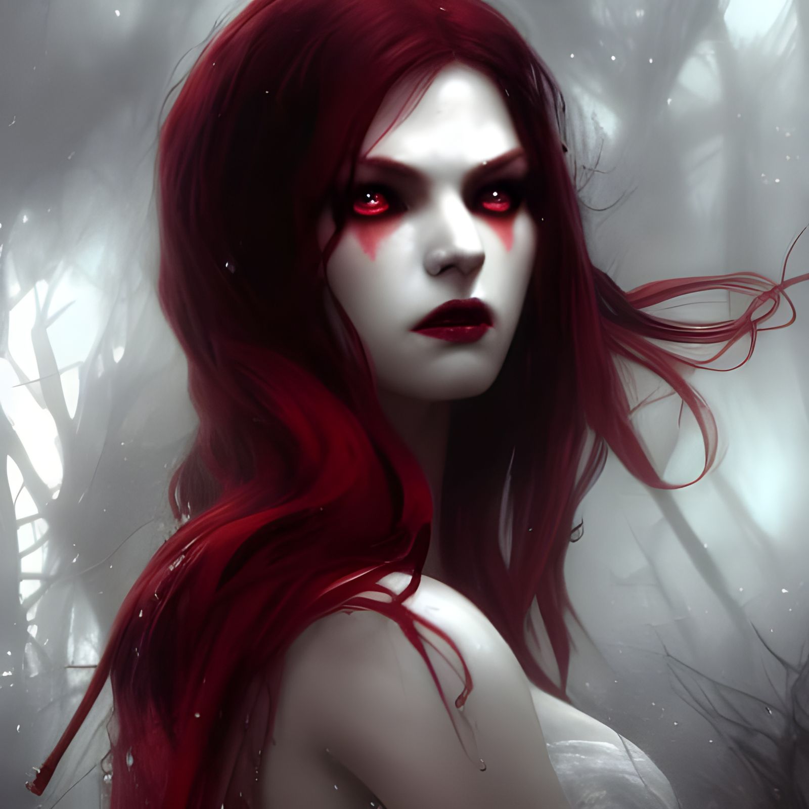 Hyperdetailed Vampire Woman with Red Hair, Digital Art