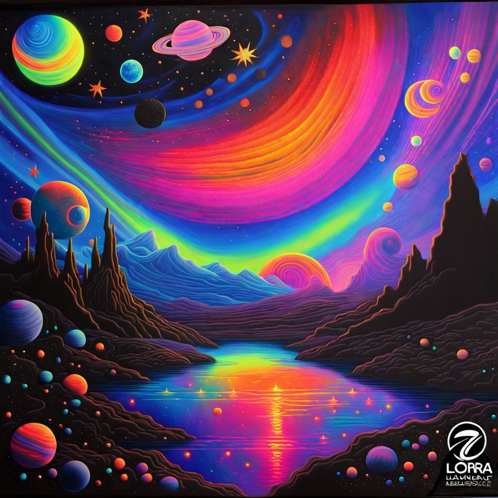 Breathtaking Black Light Art Piece: Cosmic Dreamscape