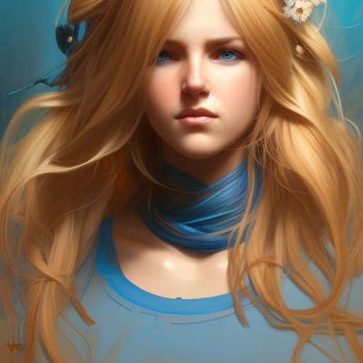 Blonde Girl Portrait in Hyperdetailed Style