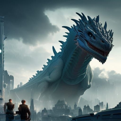 Futuristic City Under Dragon Attack: Digital Matte Painting