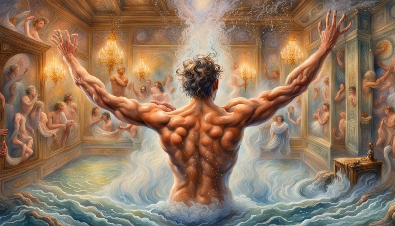 Man Singing in Shower: Watercolor Art