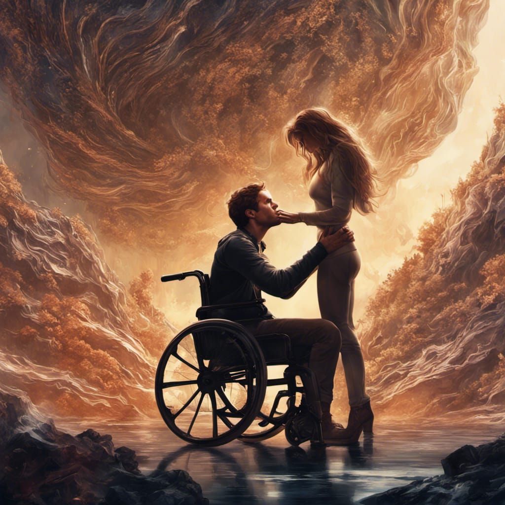 Man Kneeling to Kiss Woman in Wheelchair