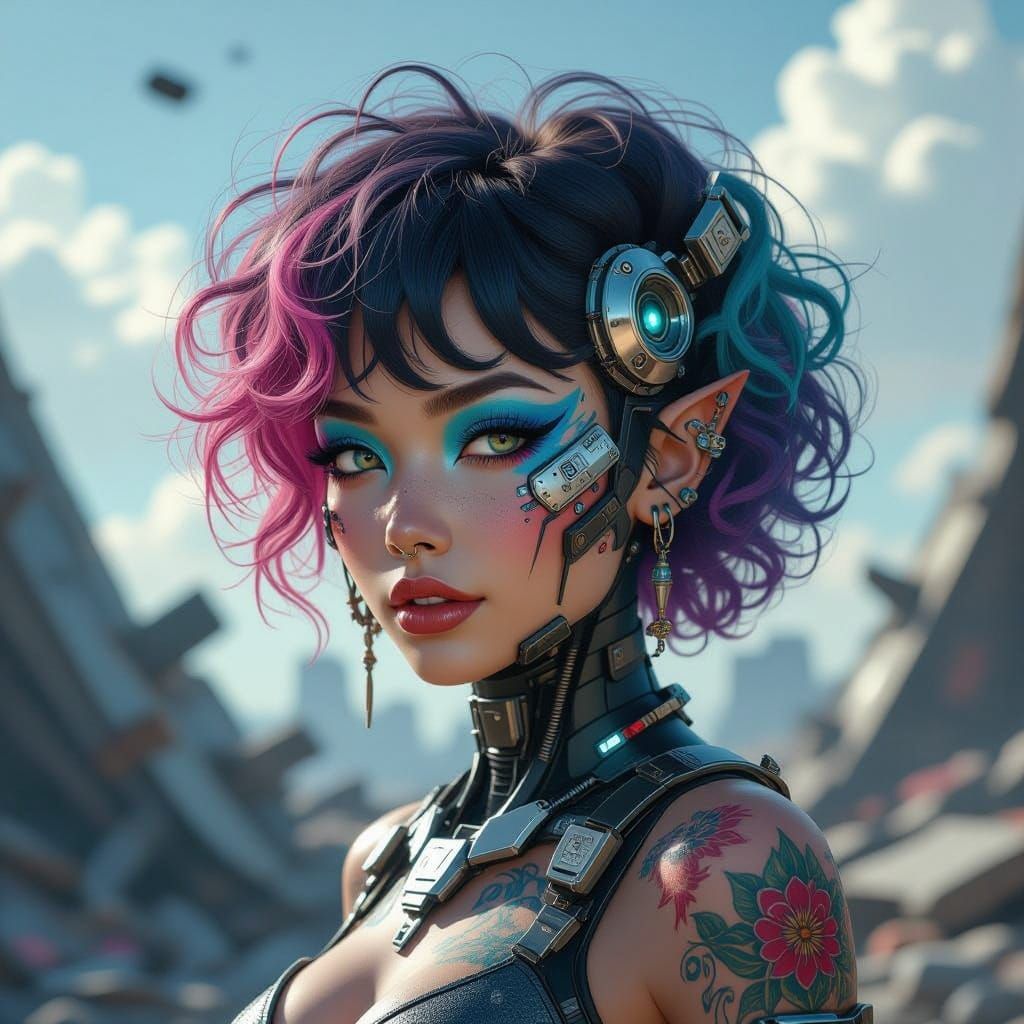 Android Goddess in Post-Apocalyptic Ruins