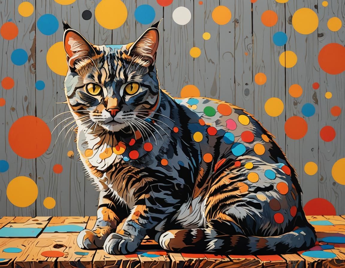 Pop Art Cat Camouflage with Bauhaus Wood