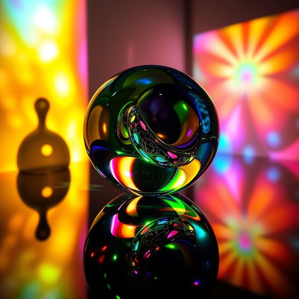 Kaleidoscopic Rainbow Shadows Cast by Glass Sculptures