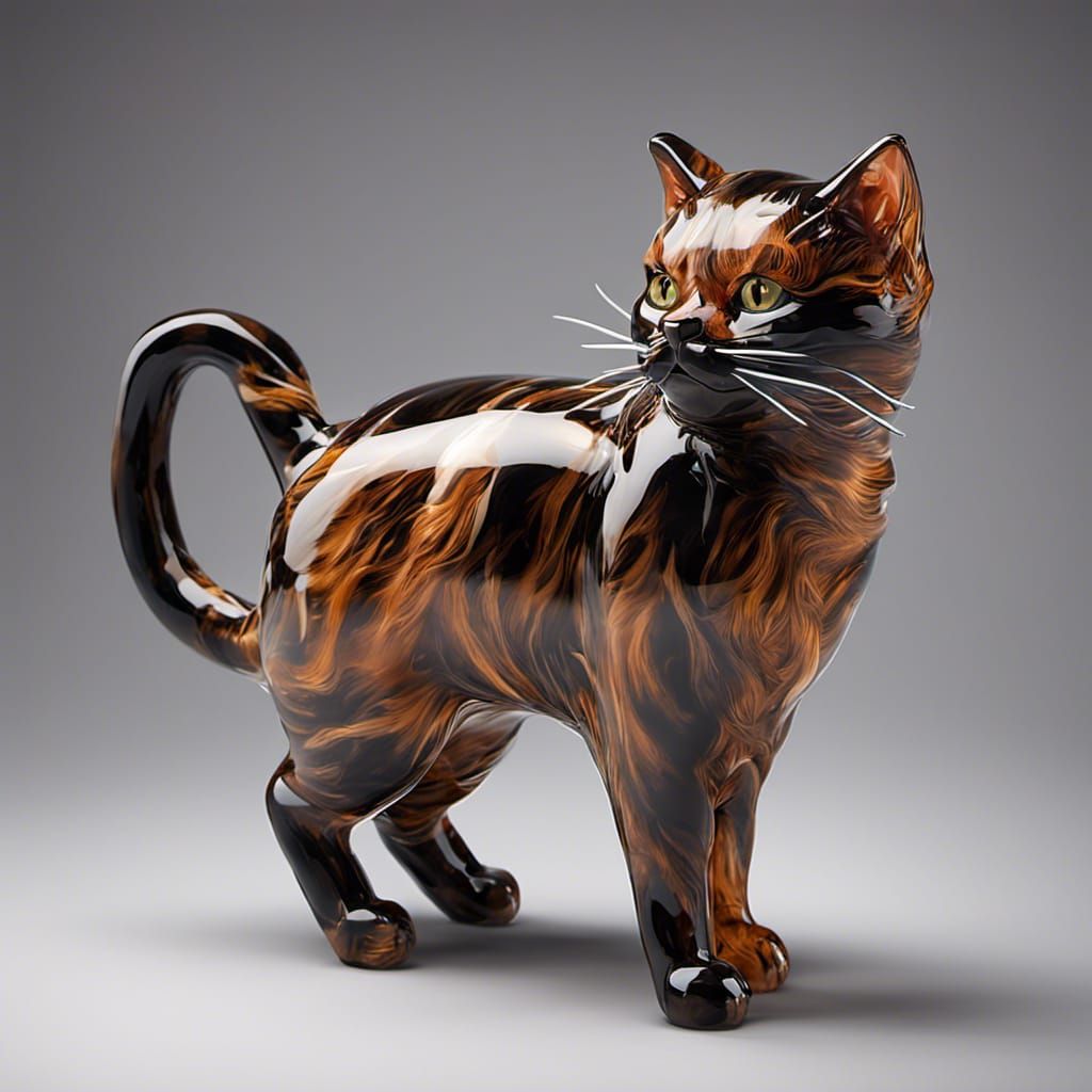 Hyperrealistic 3D Handblown Glass Tabby Cat