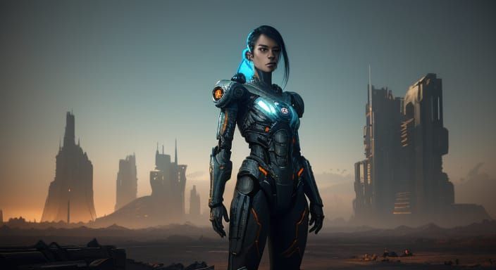 Cyberpunk Warrior Amidst Ruins