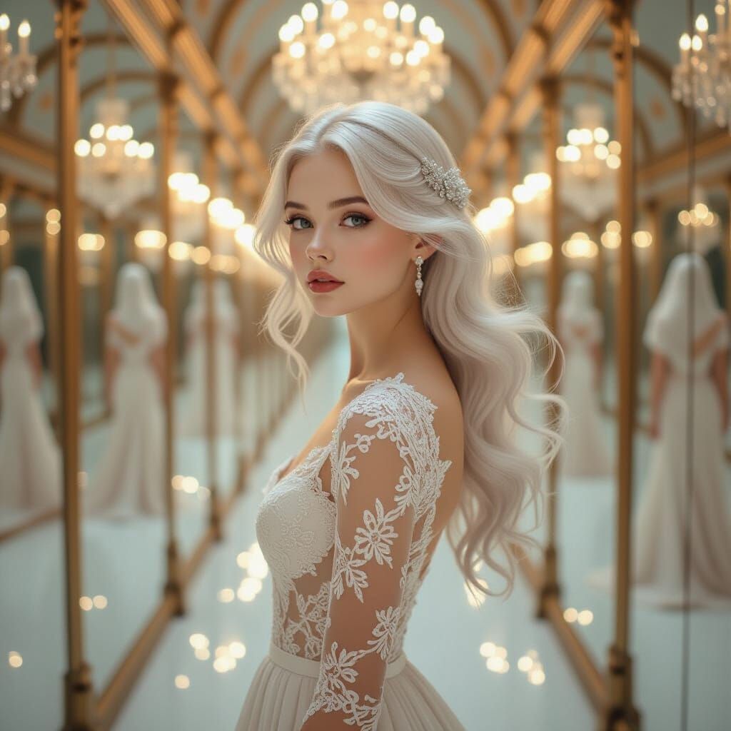 Girl in Hall of Mirrors Digital Art