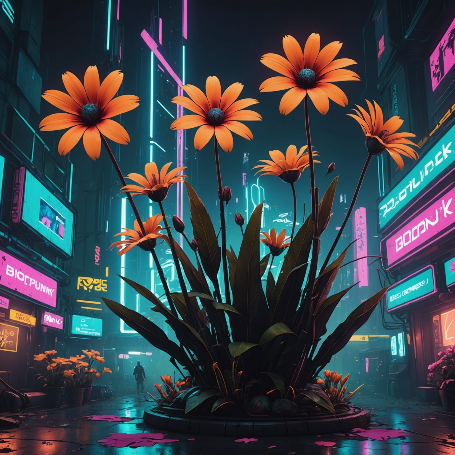 Biopunk Flowers in Cyberpunk 2099 Style