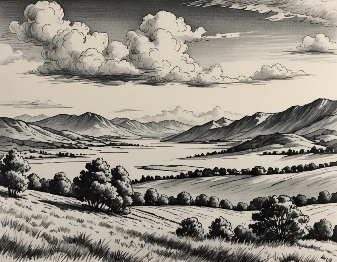 Landscape Doodle in Ball-Point Pen