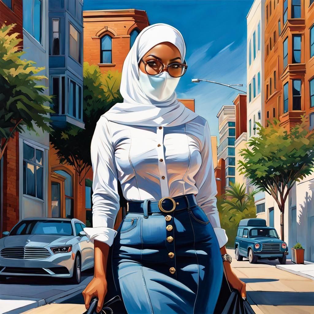 Curvy Hijabi Businesswoman in Planted City, Color Burst