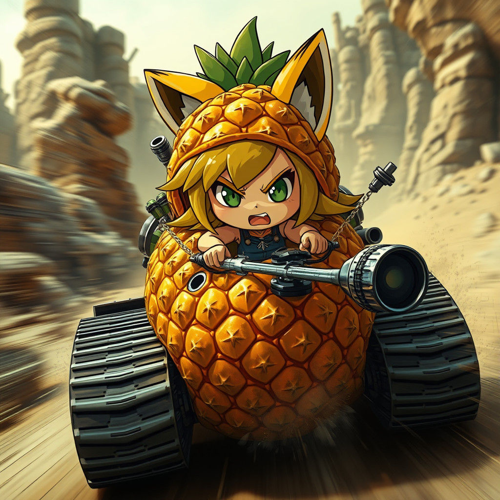 In a high-speed Mad Max style intensity, a chibi Fox maiden ...