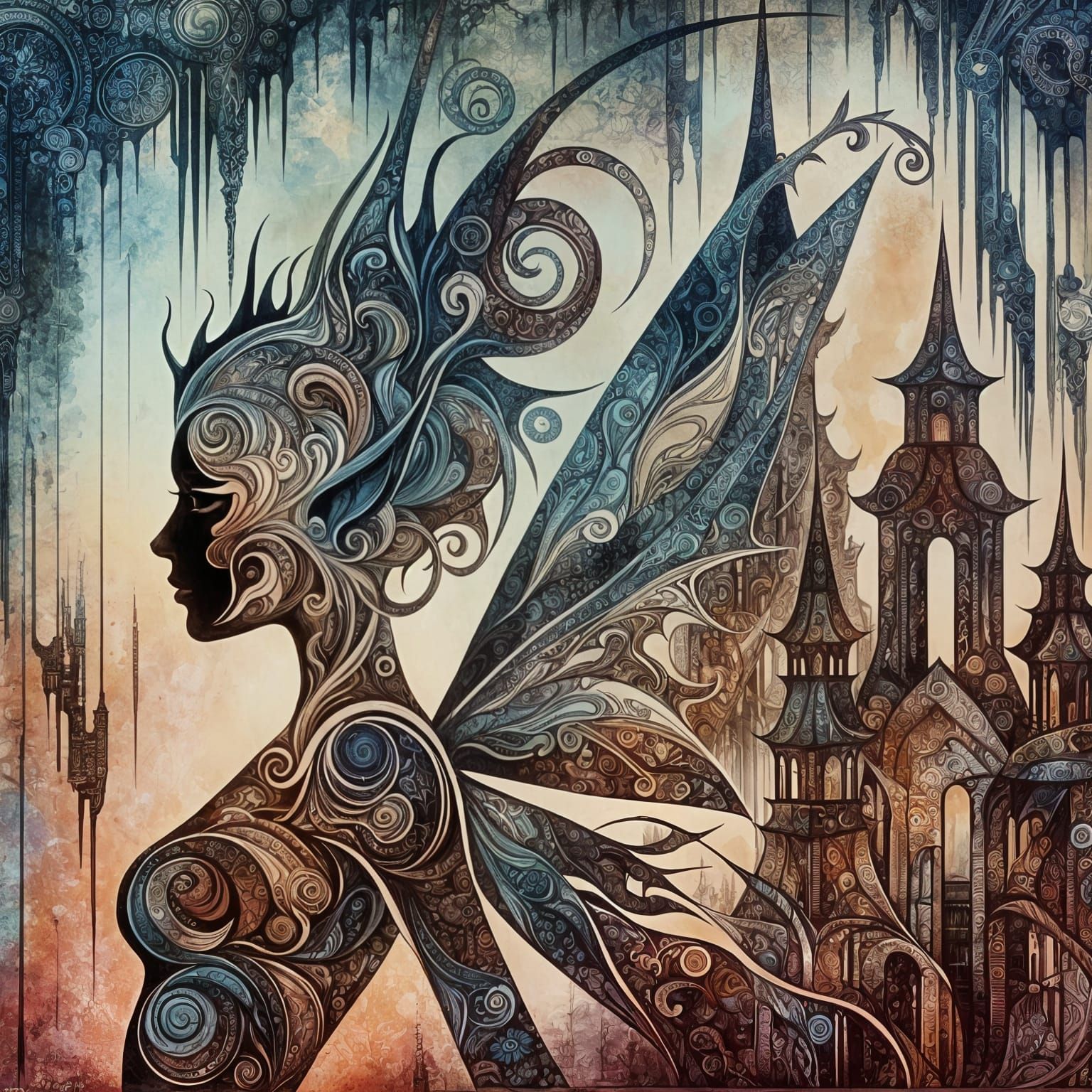 Fairy in Cityscape as Symbolist Art