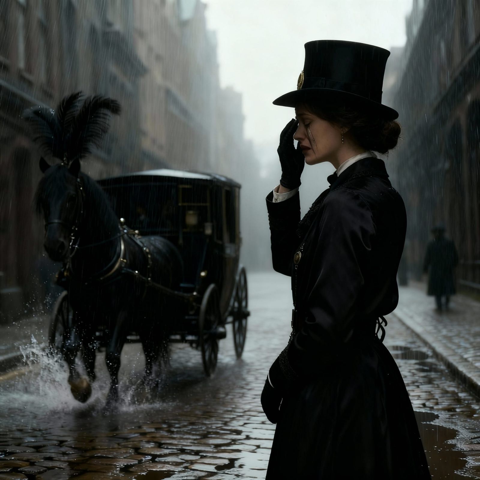 Victorian Time Lord on Foggy Cobblestone Street