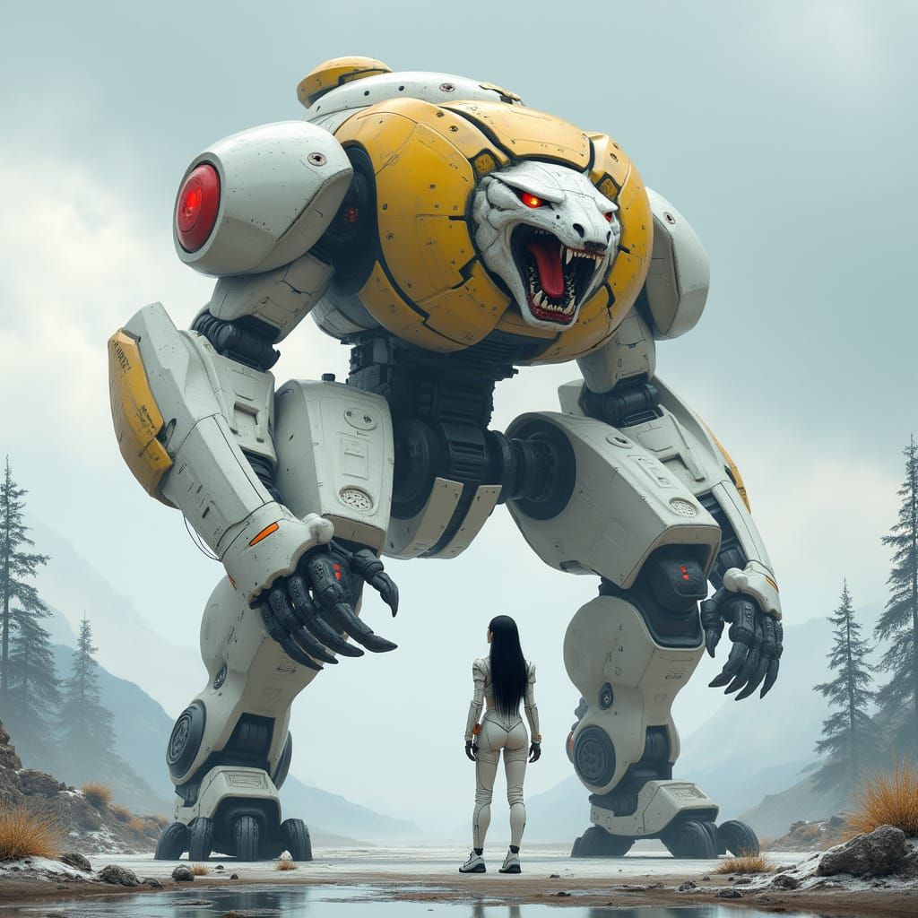 Futuristic Lion Mecha-Robot on Alien Planet