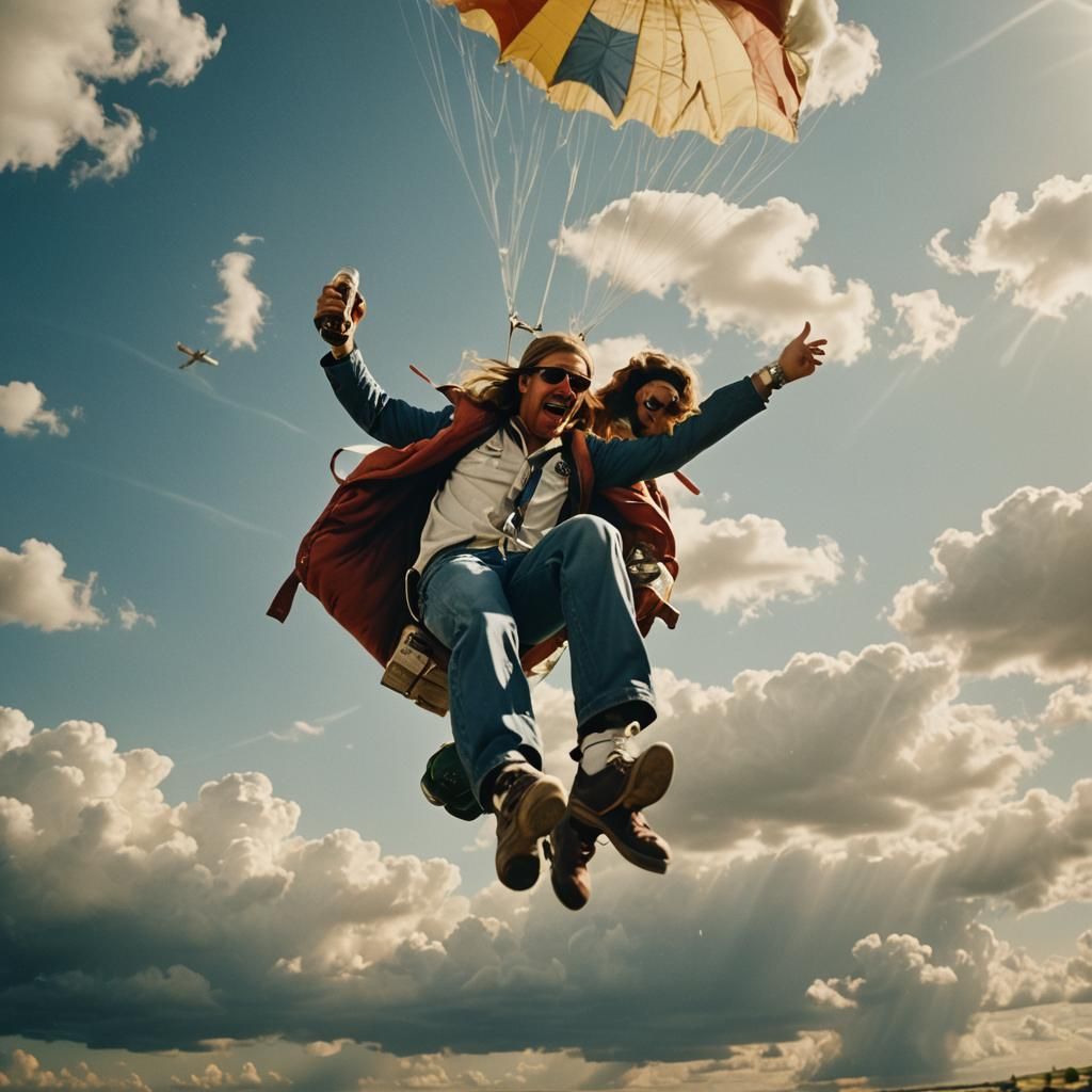 Man Parachuting with Beer in Cinematic Style