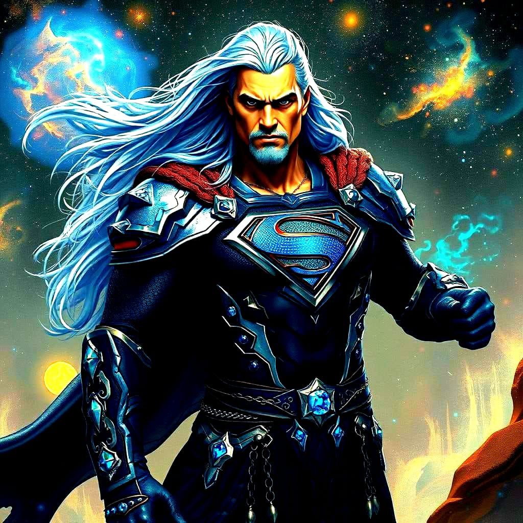 Gothic Superman Meets Viking Warrior in Vibrant Cosmic Illus...