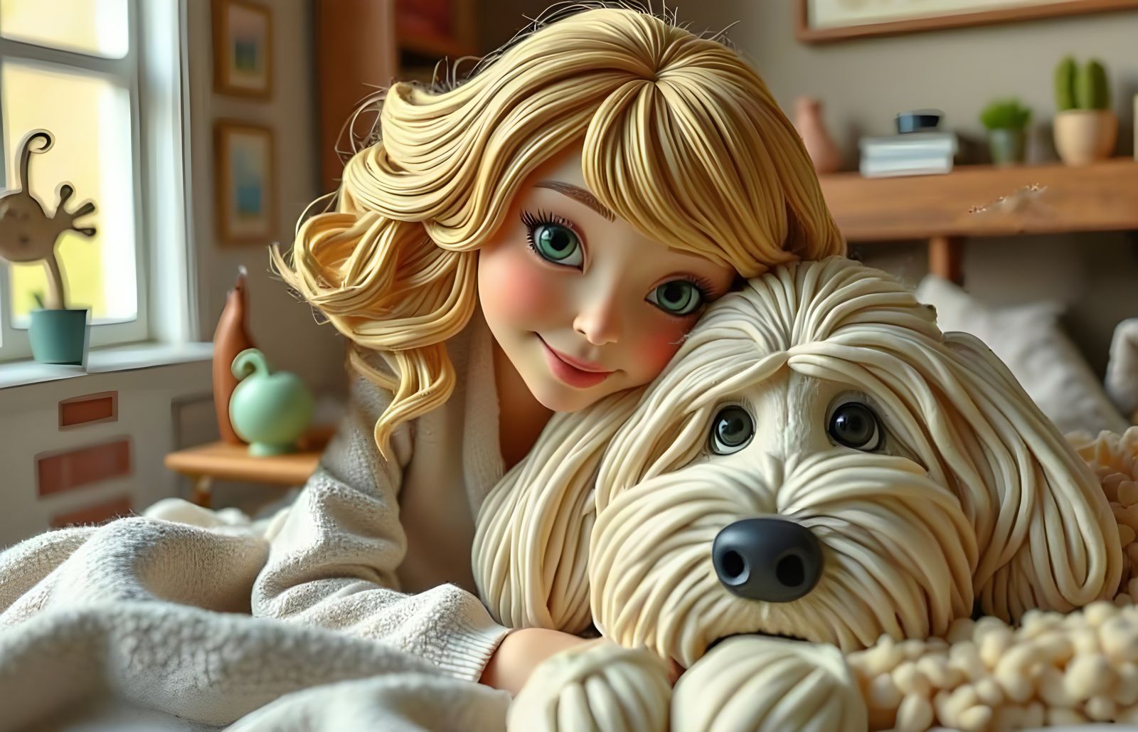 Blonde Woman and Dog in Claymation Style