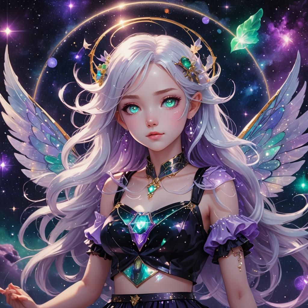Anime Fairy Portrait in Holographic Astral Style