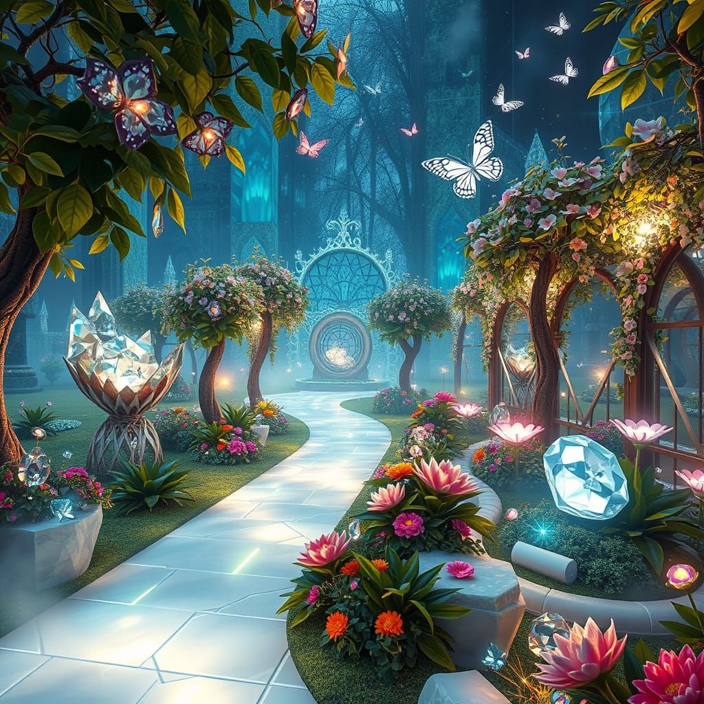 Diamond Trees and Crystal Vines in Botanical Garden