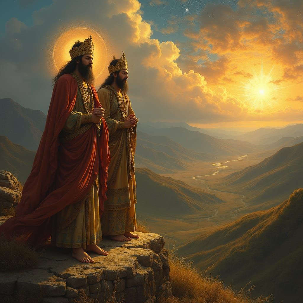 Ancient Armenian Gods Amidst Ethereal Landscape in Celestial...