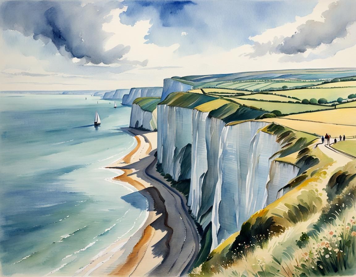 White Cliffs of Dover in Post-Impressionistic Style