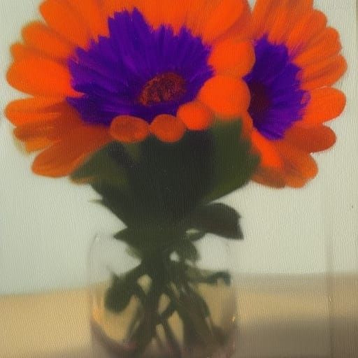 Glowing Orange and Purple Flowers as Oil Painting