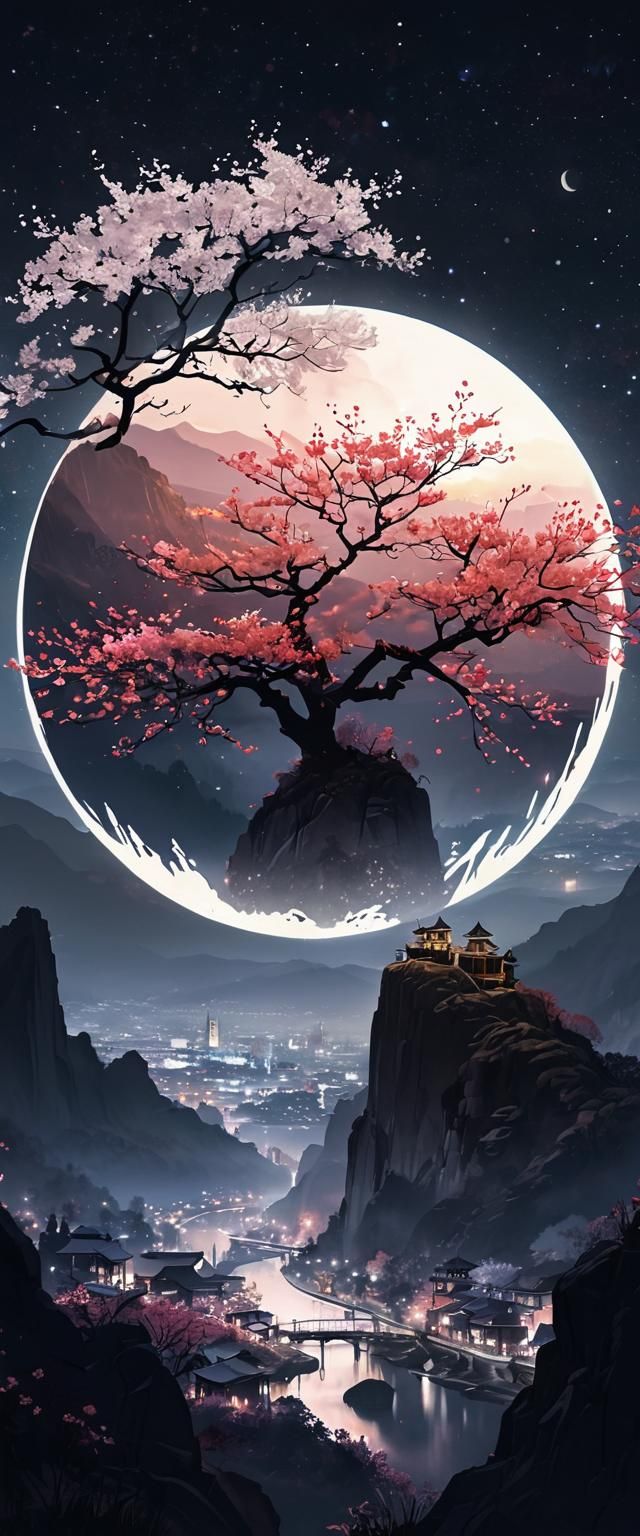 City in Valley Under Starry Night