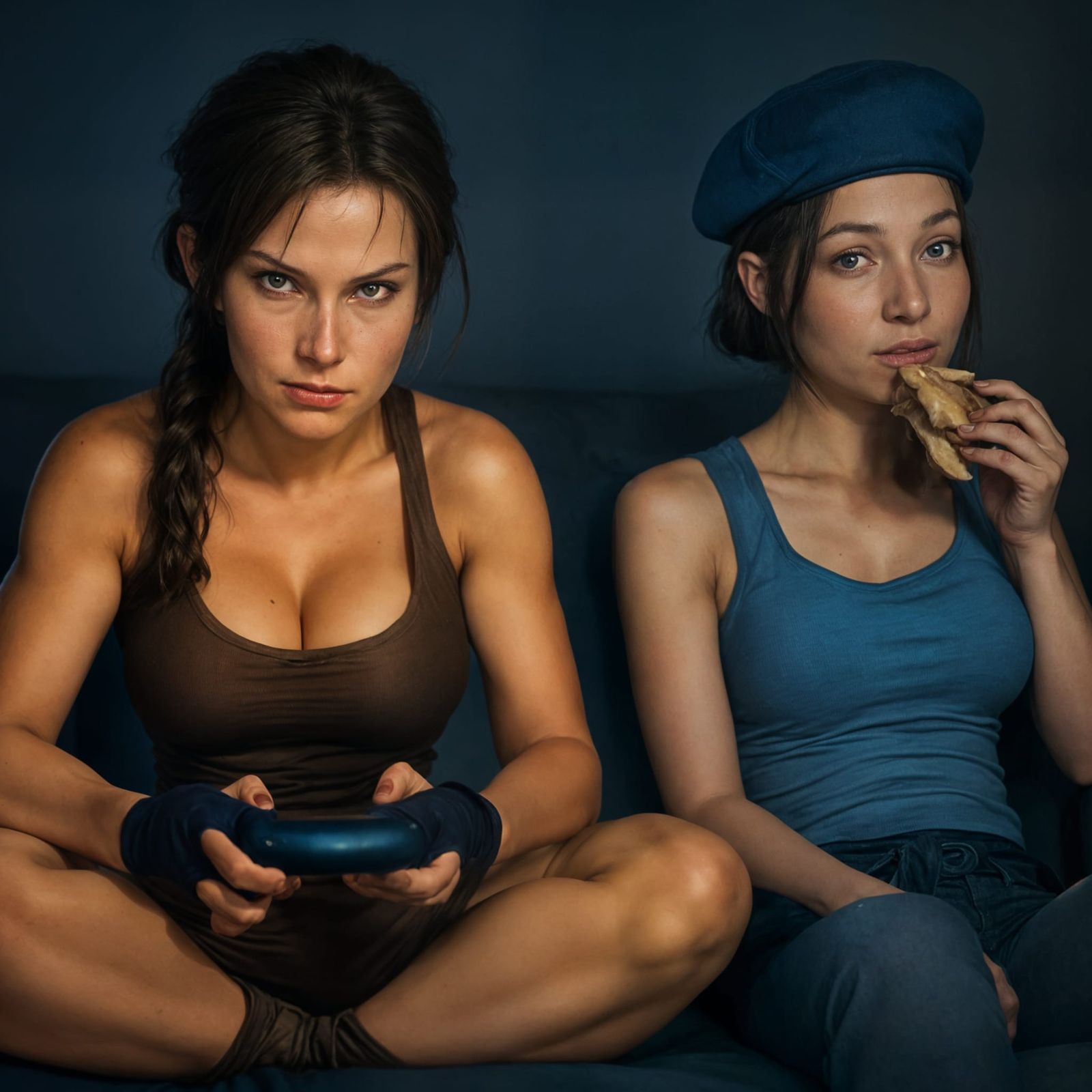 Lara Croft Comic Moment in Watercolor