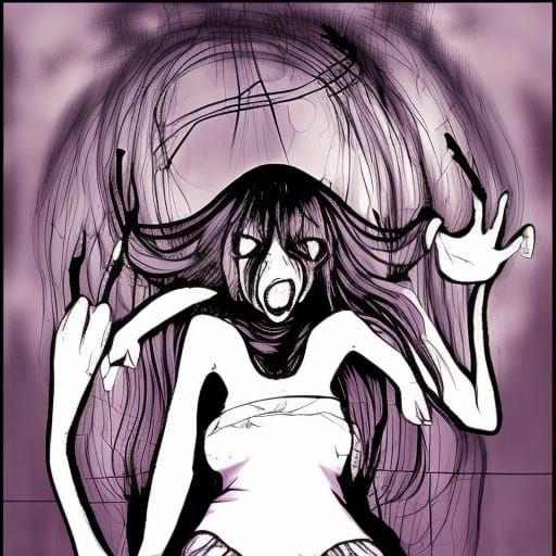 Scary Horror Girl in Synthwave Neon Style