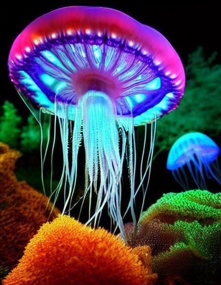 Bioluminescent Jellyfish Kingdom in Vaporwave Style