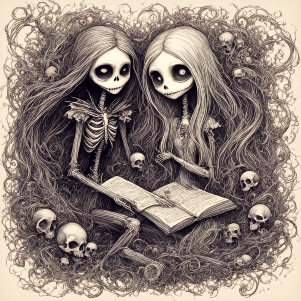 Jack and Sally Pencil Sketch in Center Style