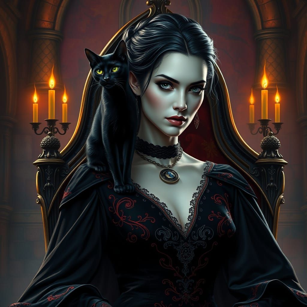 Mysterious Queen in Medieval Castle, Dark Gothic Elegance