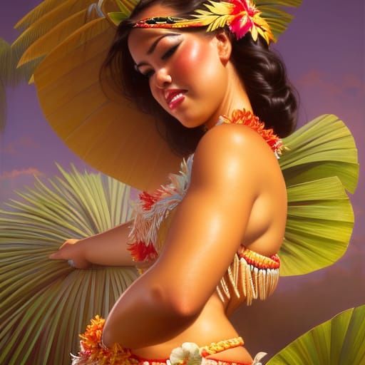 Beautiful Hula Dancer at a Tiki Party
