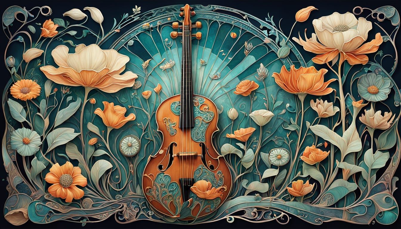 Dreamlike Garden of Musical Blooms in Art Nouveau Inspiratio...