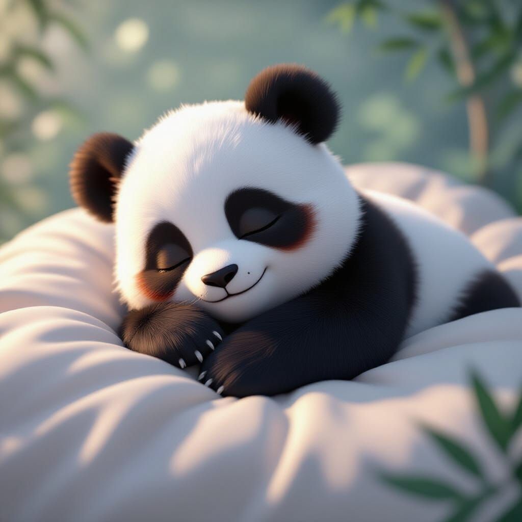 Cute Panda Sleeping in Anime Style