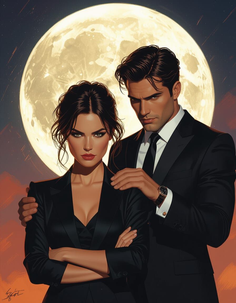 Intense Romantic Encounter Under a Silver Moon