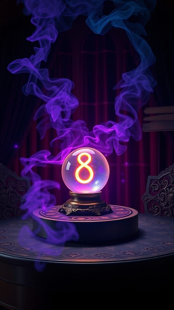 Magical number 8 drift through the air, its edges catching g...