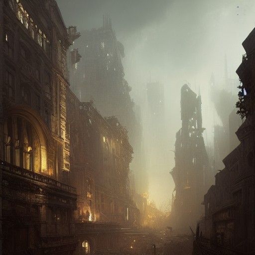 Dark Fantasy City Ruins in Hyperdetailed Style