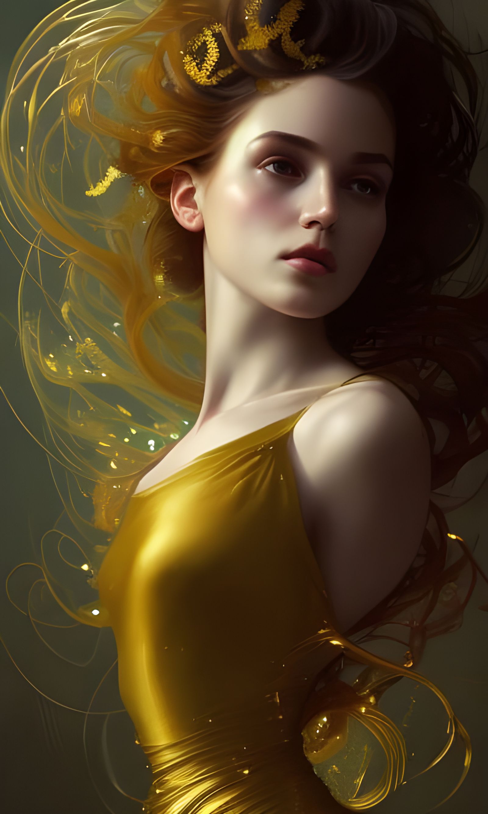 Liquid Gold Princess Portrait in Hyperdetailed Style
