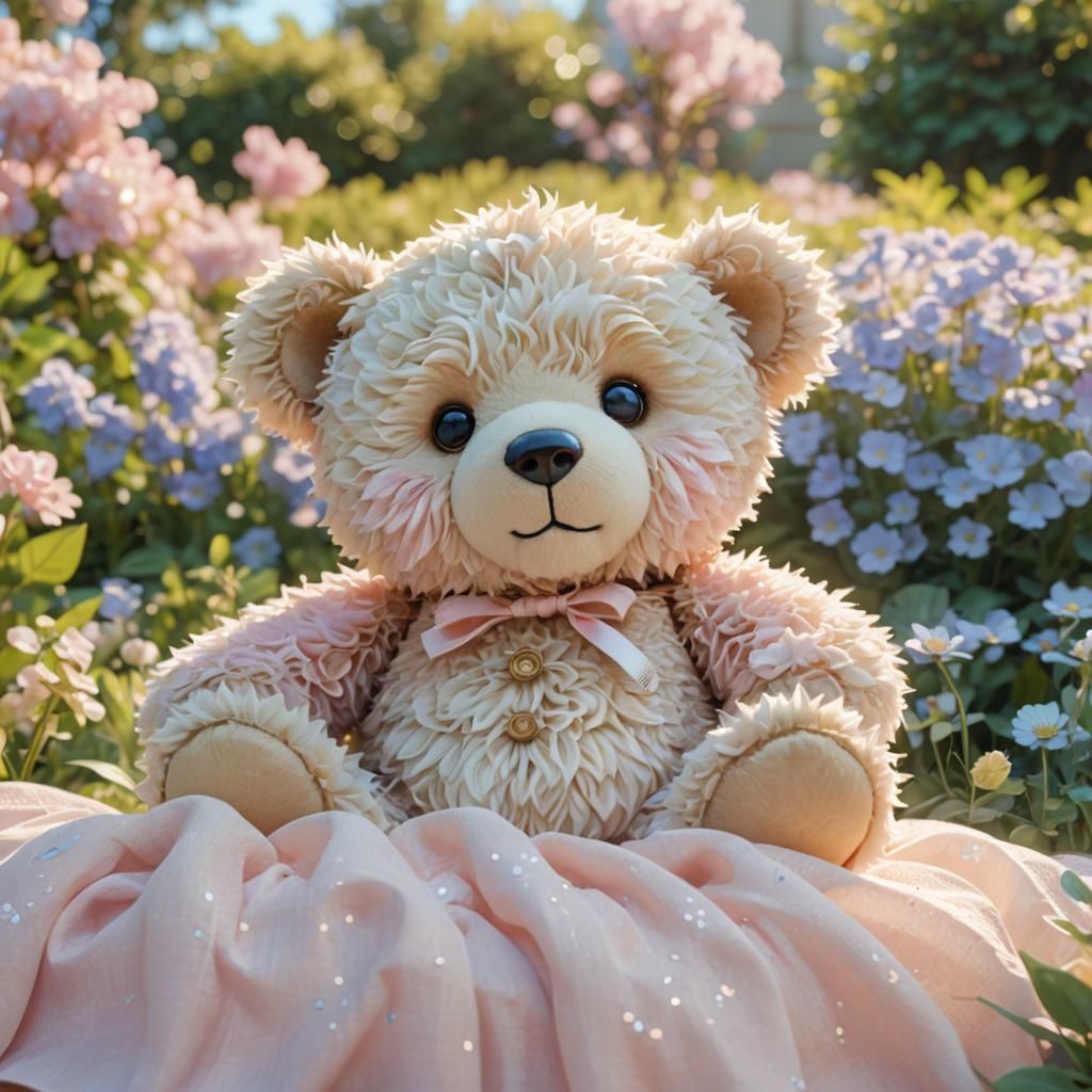 Cute Teddy Bear in Pastel Garden: 3D Anime Art