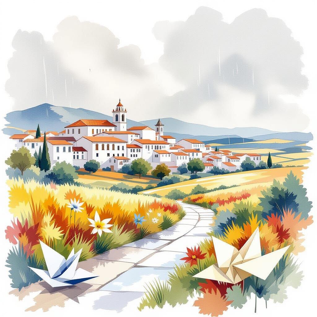 Rainy Day in Cádiz: Origami-Inspired Andalucian Landscape