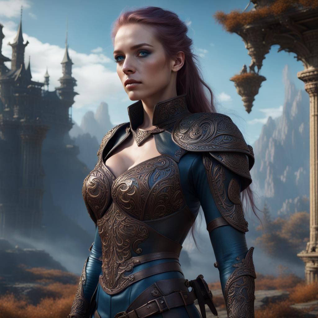 Woman in Leather Outfit: Detailed Fantasy Art